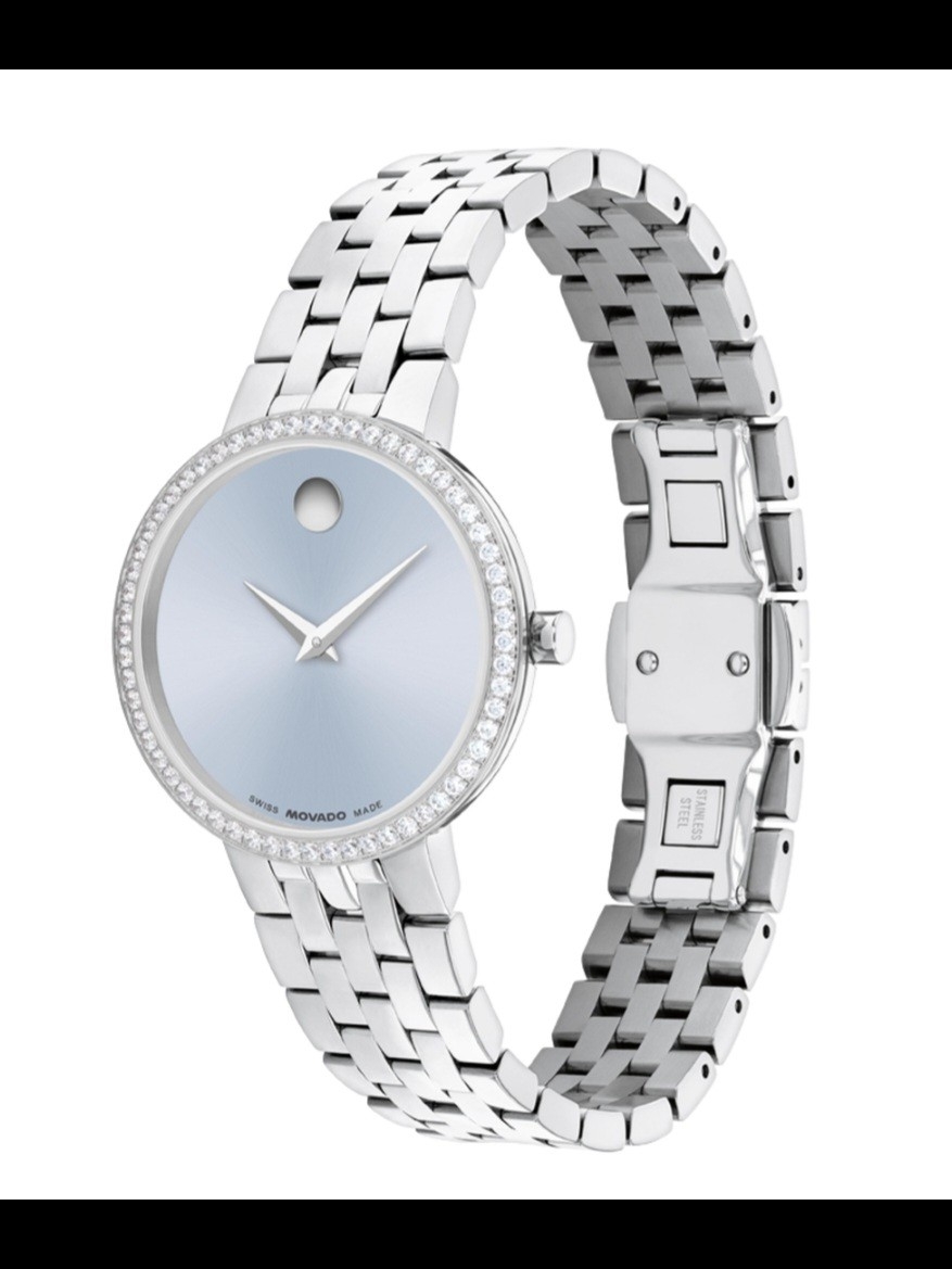 Movado Museum Classic Silver Stainless Steel Bracelet Watch With Light Blue Dial